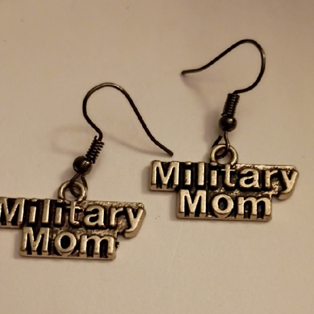 Military Mom Silver Tone Earrings